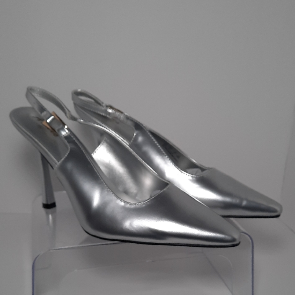 Ankis Silver Pointed Toe Slingback Heels